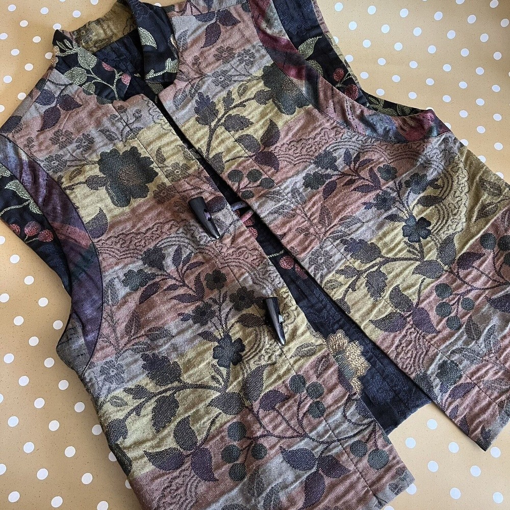 Vintage Treadle Design Room Reversible Vest Womens Medium Tapestry Art Boho